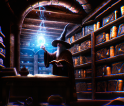 Shelf with potion bottles.